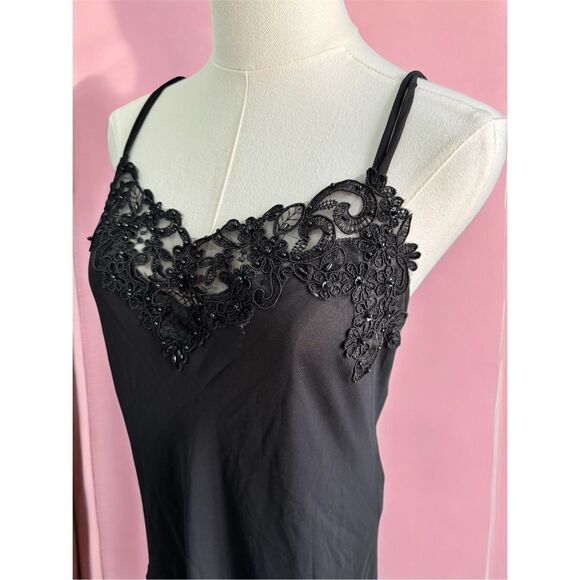 Vtg California Dynasty Lace Sequin Beaded Whimsigoth Mini Ruffle Slip Dress Larg - Picture 2 of 5